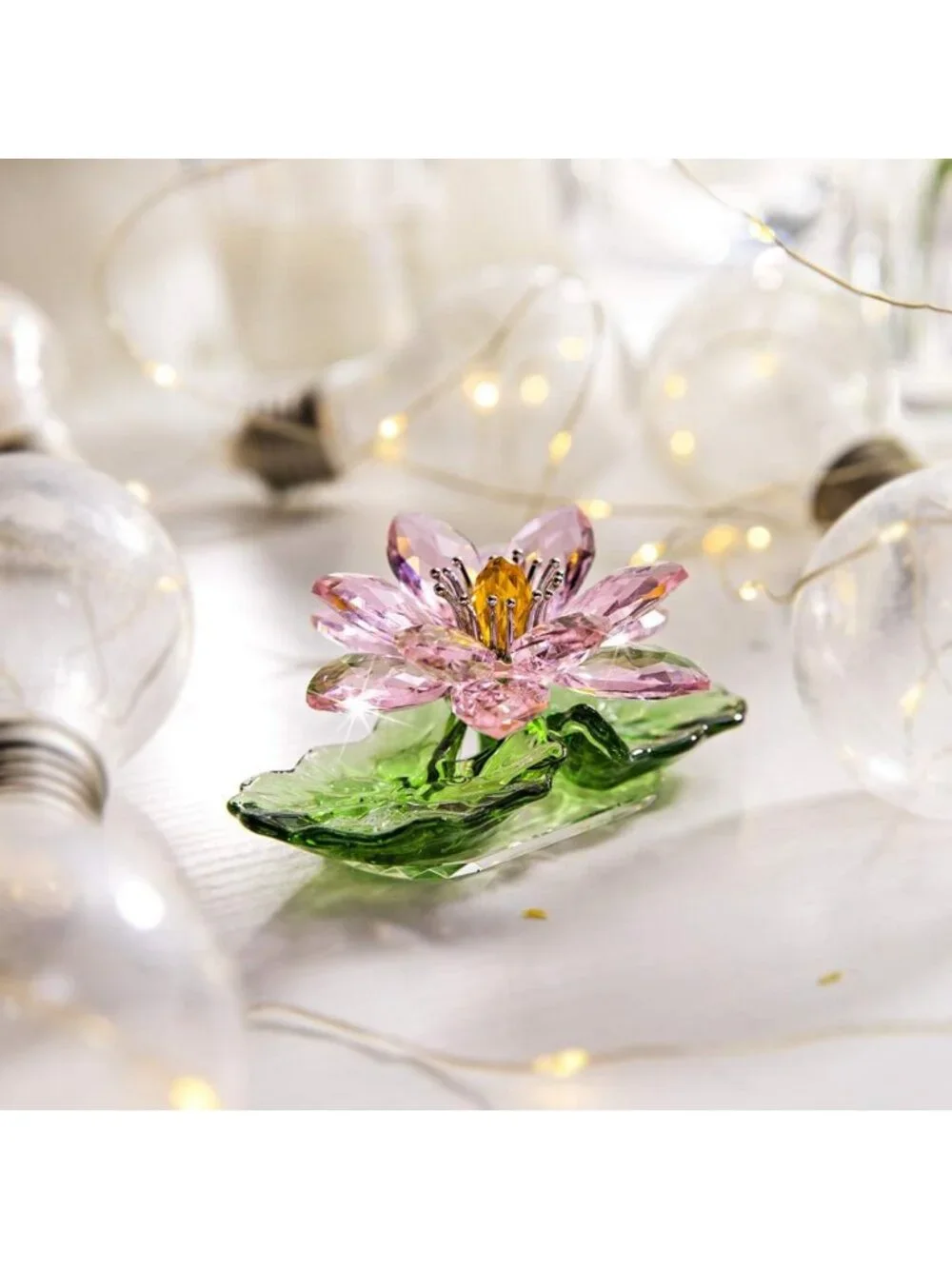 Pink Sparkle Crystal Lotus Flower Decor | Feng Shui Home Accent | Gift-Ready